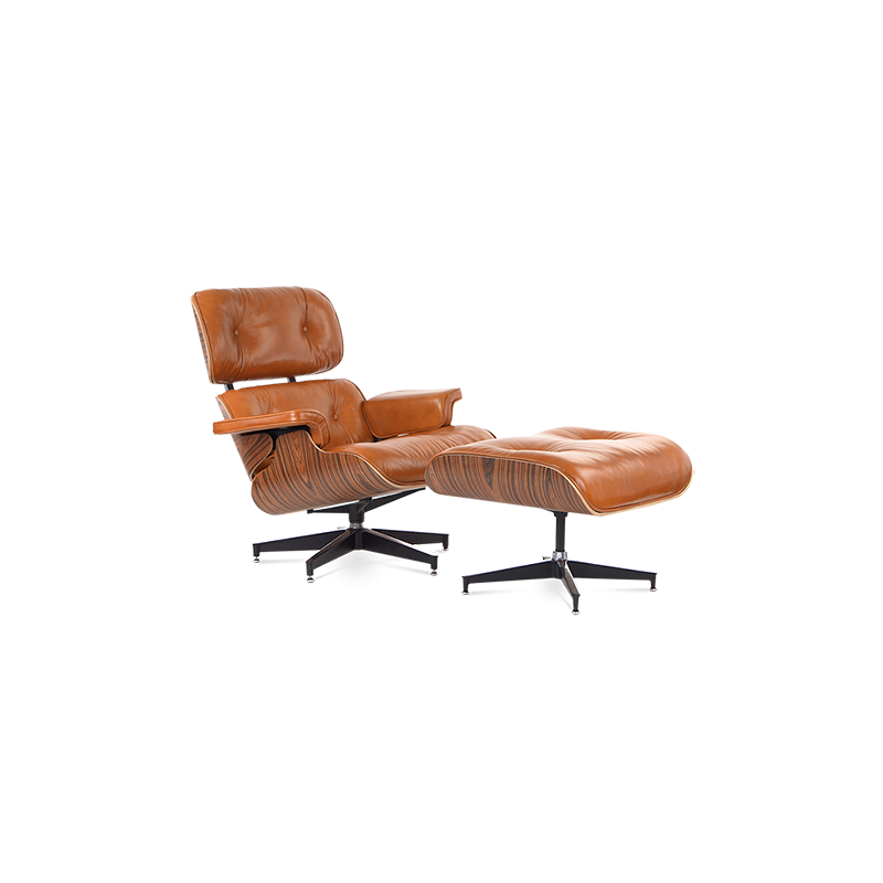 Designer Lounge Chair & Ottoman in Rosewood Veneer & Tan Brown Leather ...