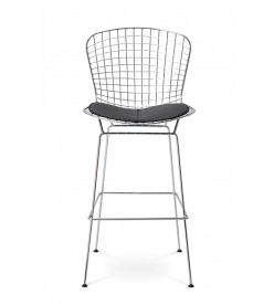 Harry Bertoia Wire Bar Stool Replica with black cushion & chrome frame - front