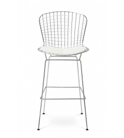 Harry Bertoia Wire Bar Stool Replica with white cushion & chrome frame - front