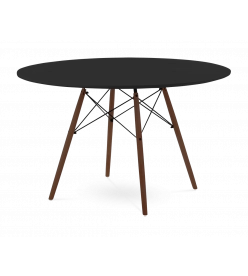 Mid-Century Designer 120cm Dining Table in Black Plastic, Eiffel Metal & Walnut Wooden Legs - front angle