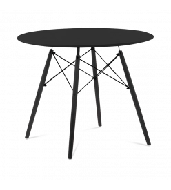 Mid-Century Designer 90cm Dining Table in Black Plastic, Eiffel Metal & Black Wooden Legs - front angle