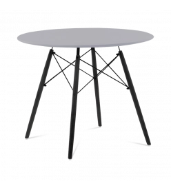 Mid-Century Designer 90cm Dining Table in Grey Plastic, Eiffel Metal & Black Wooden Legs - front angle