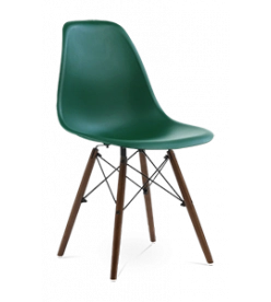 Eames DSW Chair Replica - Forest Green & Walnut Legs Front Angle