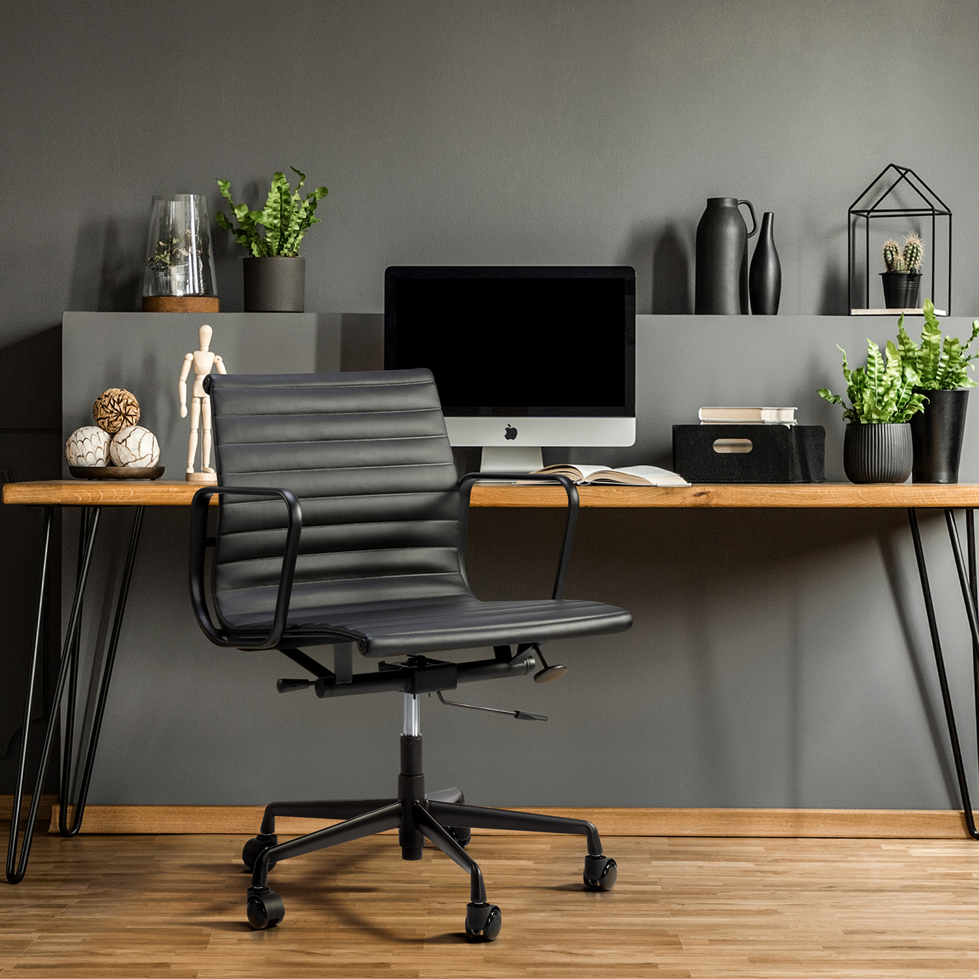 Home office featuring Pash Classics Limited Edition EA117 Office Chair in black leather