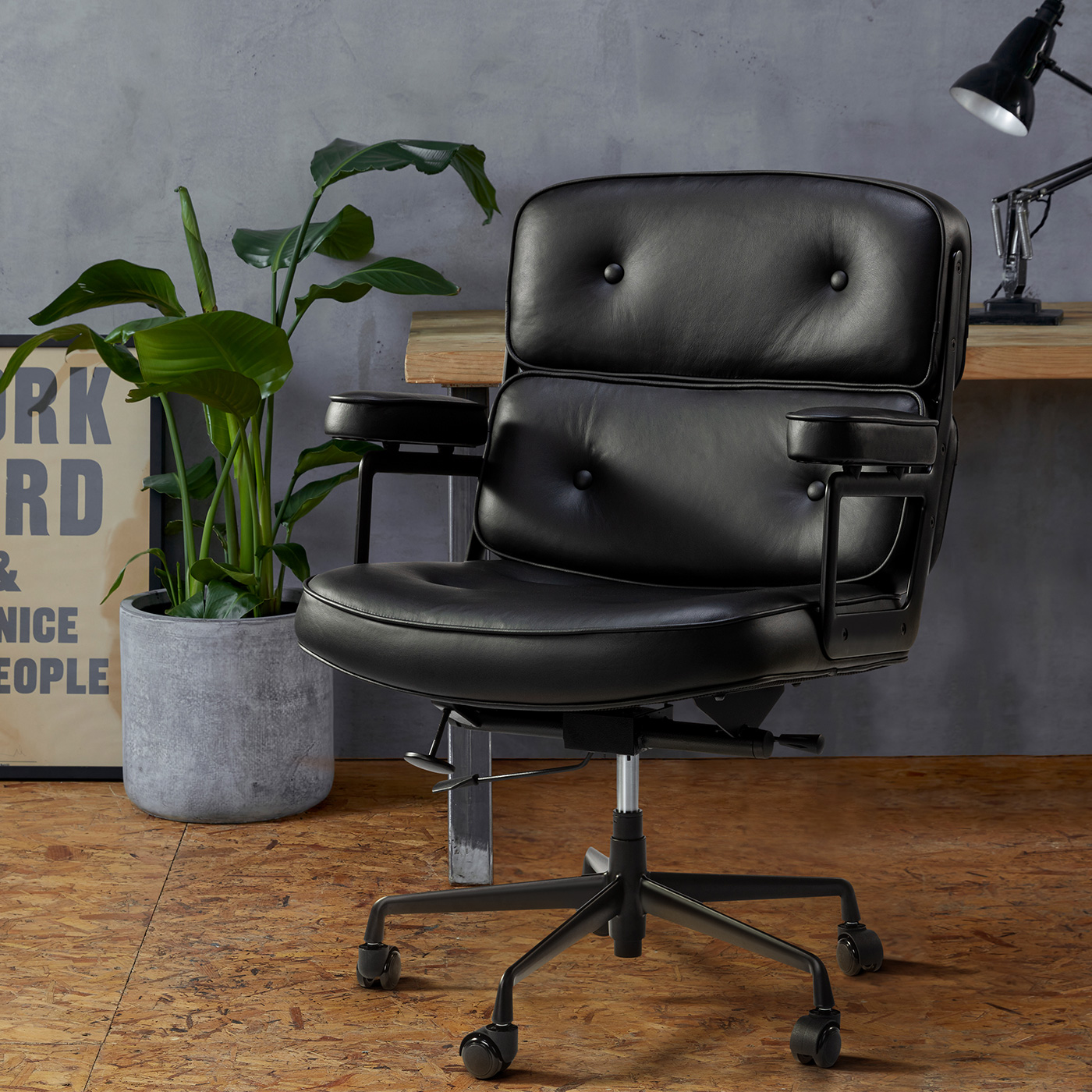 Home office featuring Pash Classics Limited Edition ES104 Office Chair in black leather